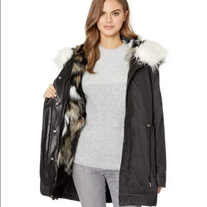 Avec Les Filles Faux Fur Trim Denim Parka